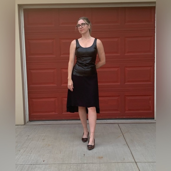 Vegan leather/chiffon sleeveless dress - Picture 1 of 9